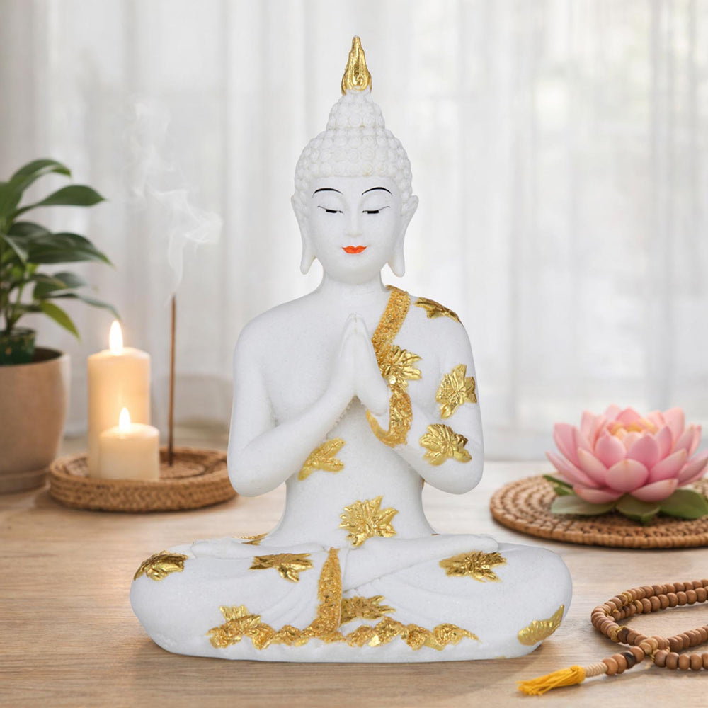 Decorative Buddha Resin Showpiece-White and Gold