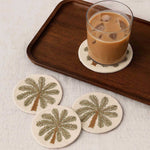 Palm Embroidery Coasters Set of 4- Beige and Brown