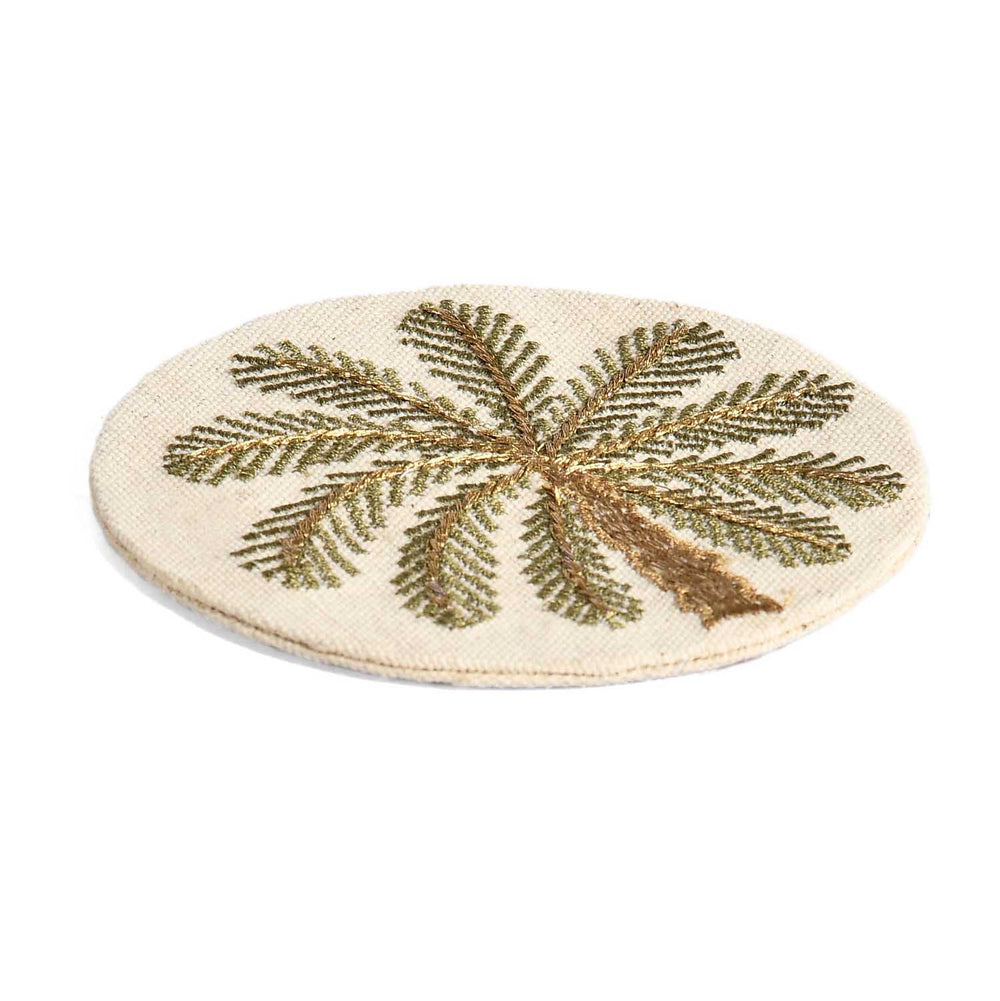 Palm Tree Embroidery Coasters Set of 4- Beige and Brown