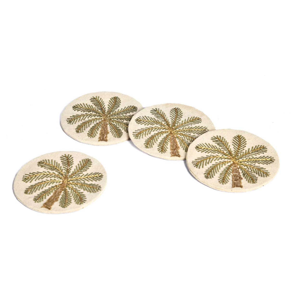 Palm Embroidery Coasters Set of 4- Beige and Brown