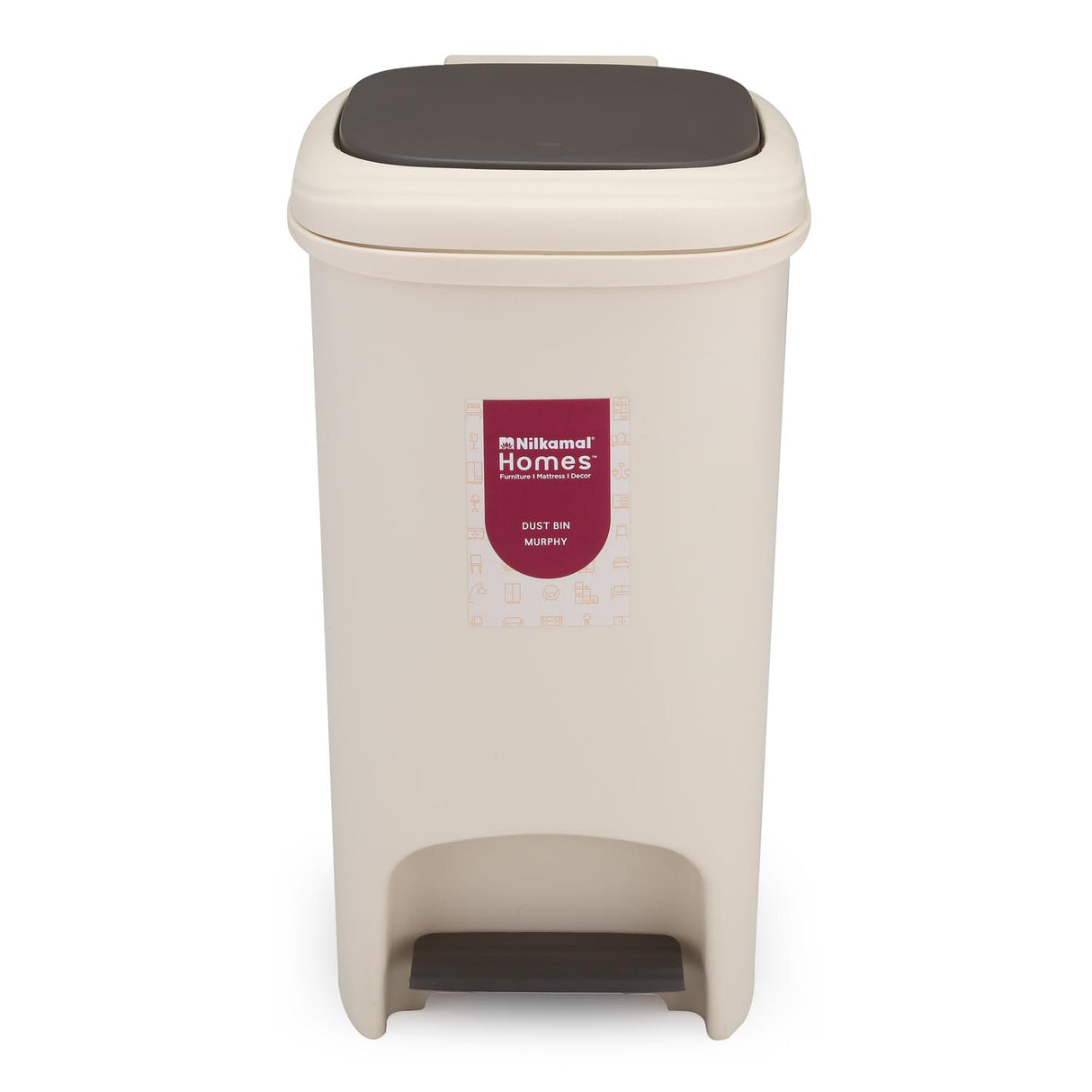 Pedal Press 10 L Polypropylene Dustbin- Beige