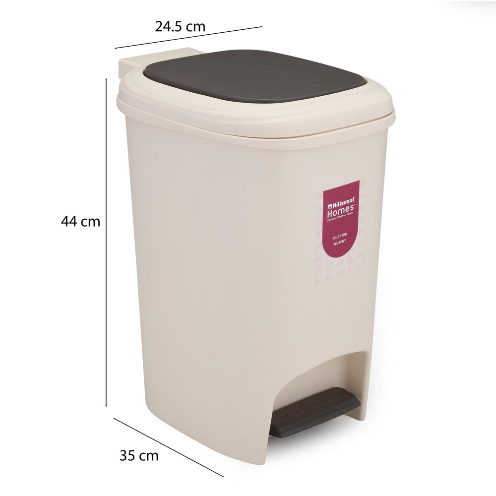 Pedal Press 10 L Polypropylene Dustbin- Beige