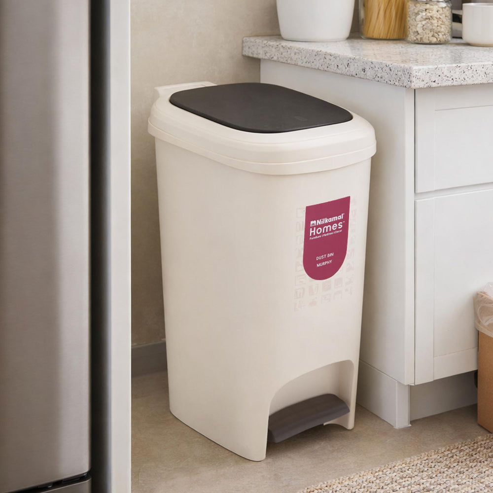 Pedal Press 10 L Polypropylene Dustbin- Beige