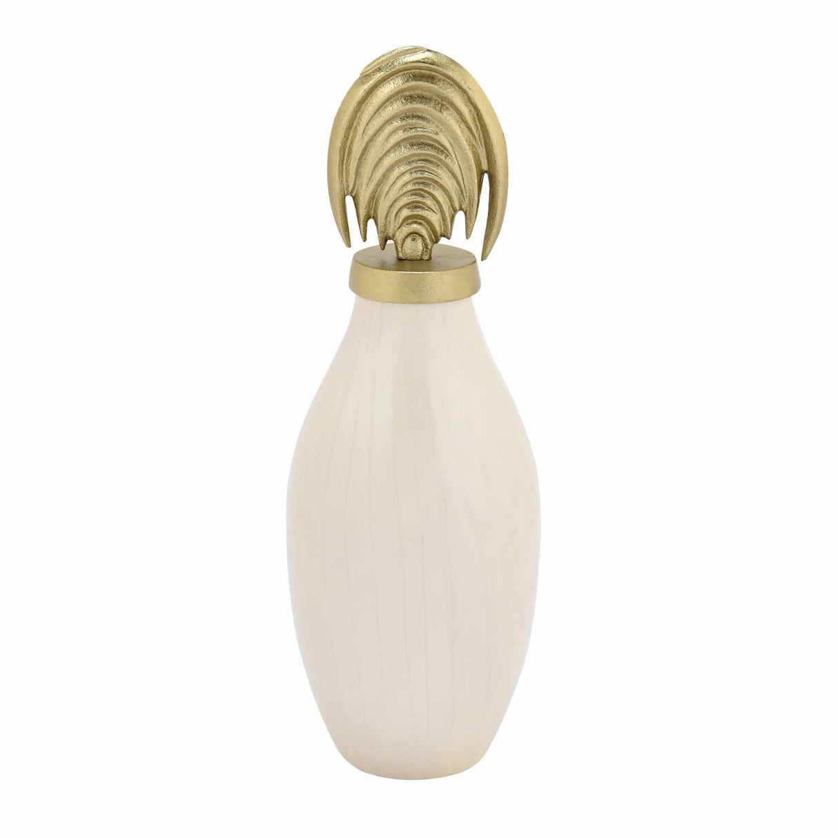 Metal Vase with Arch Lid Small- Cream and Gold