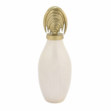 Metal Vase with Arch Lid Small- Cream and Gold