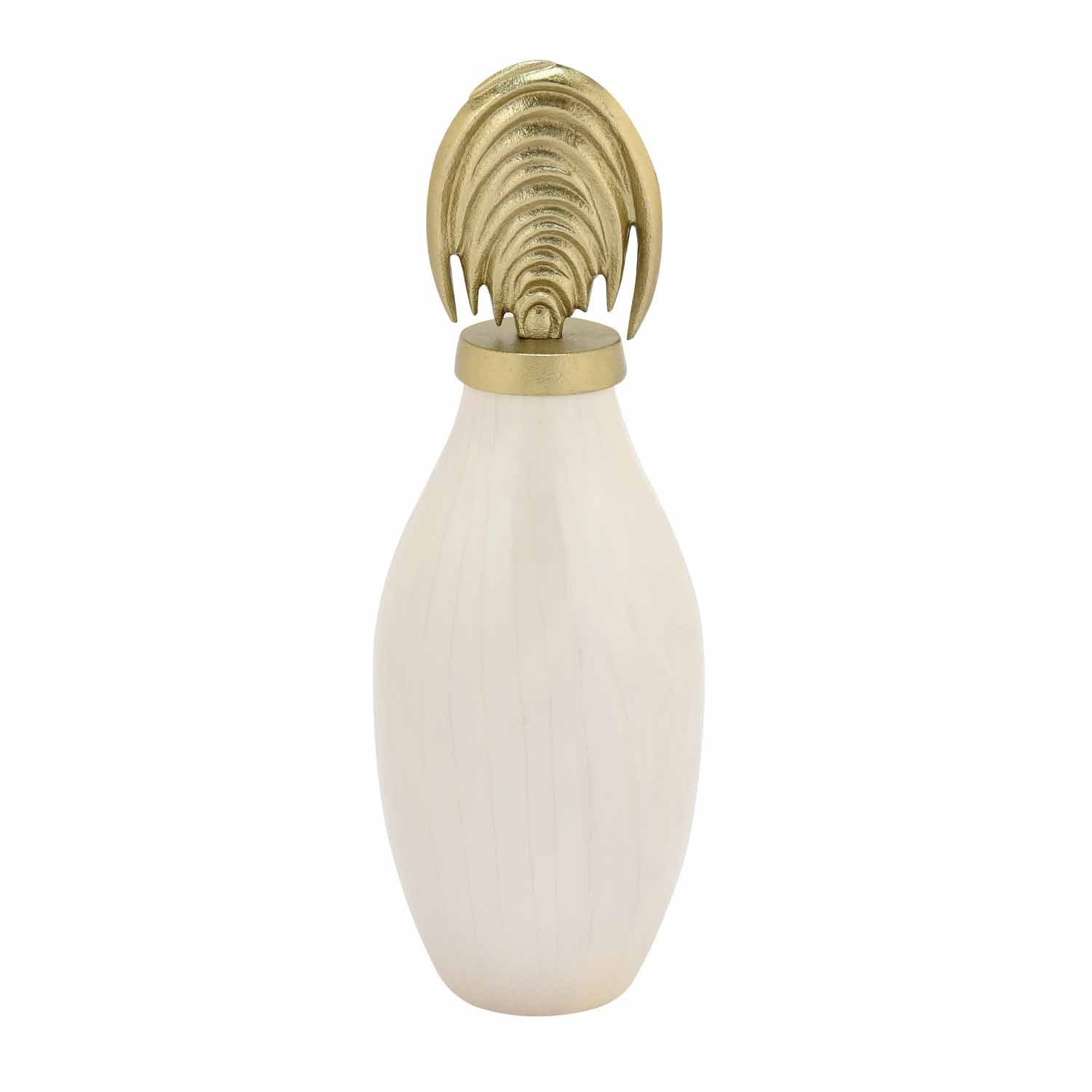 Metal Vase with Arch Lid Small- Cream and Gold