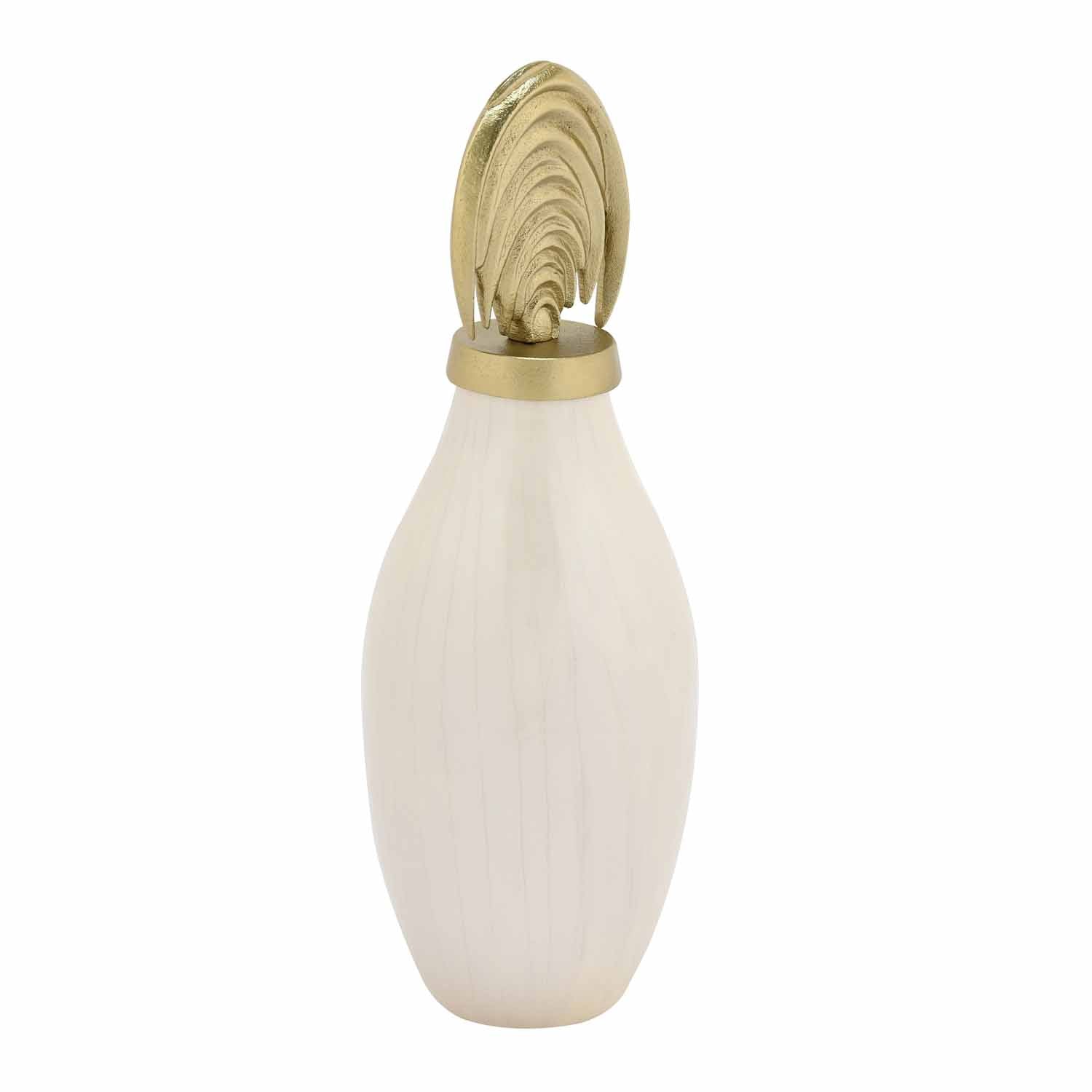 Metal Vase with Arch Lid Small- Cream and Gold
