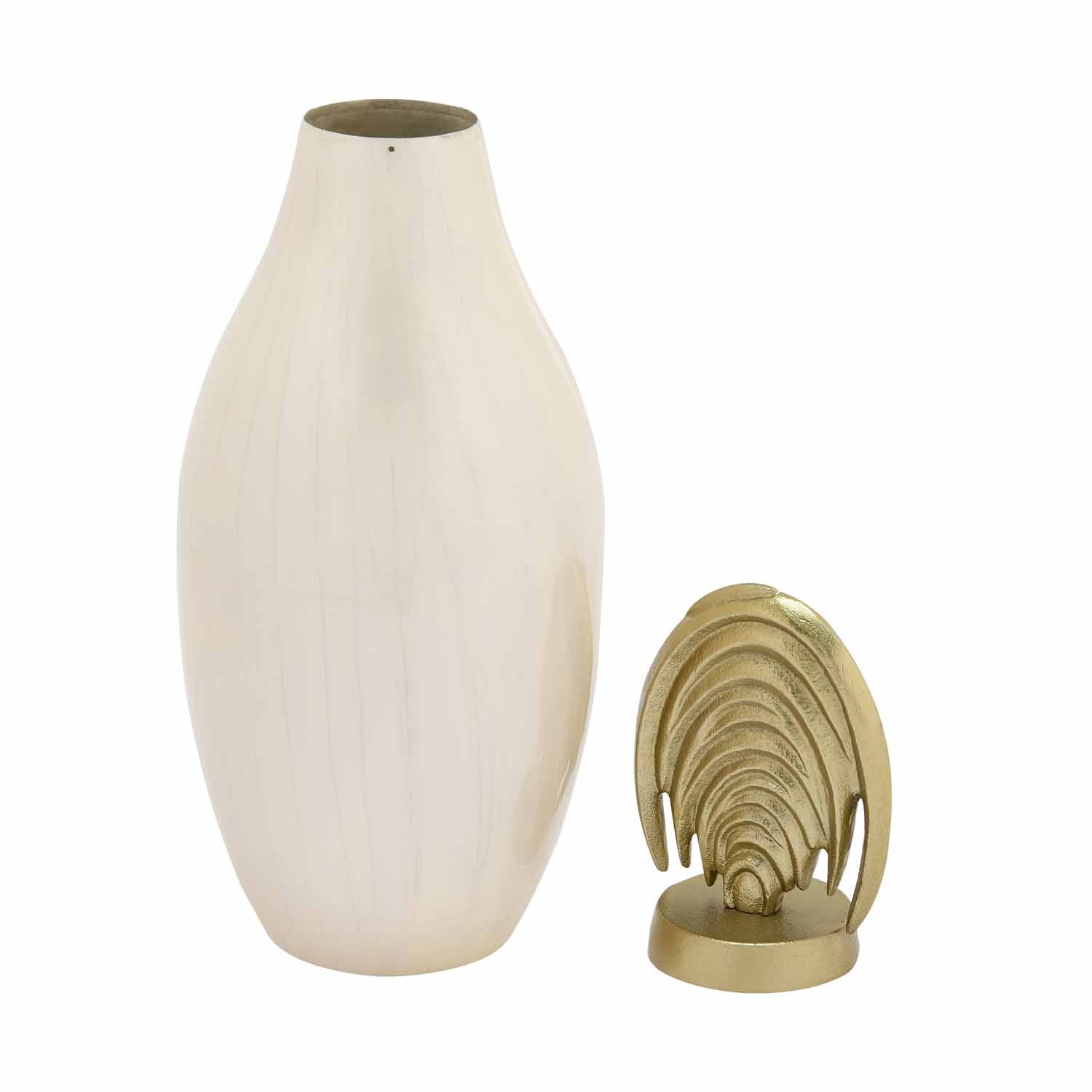 Metal Vase with Arch Lid Small- Cream and Gold