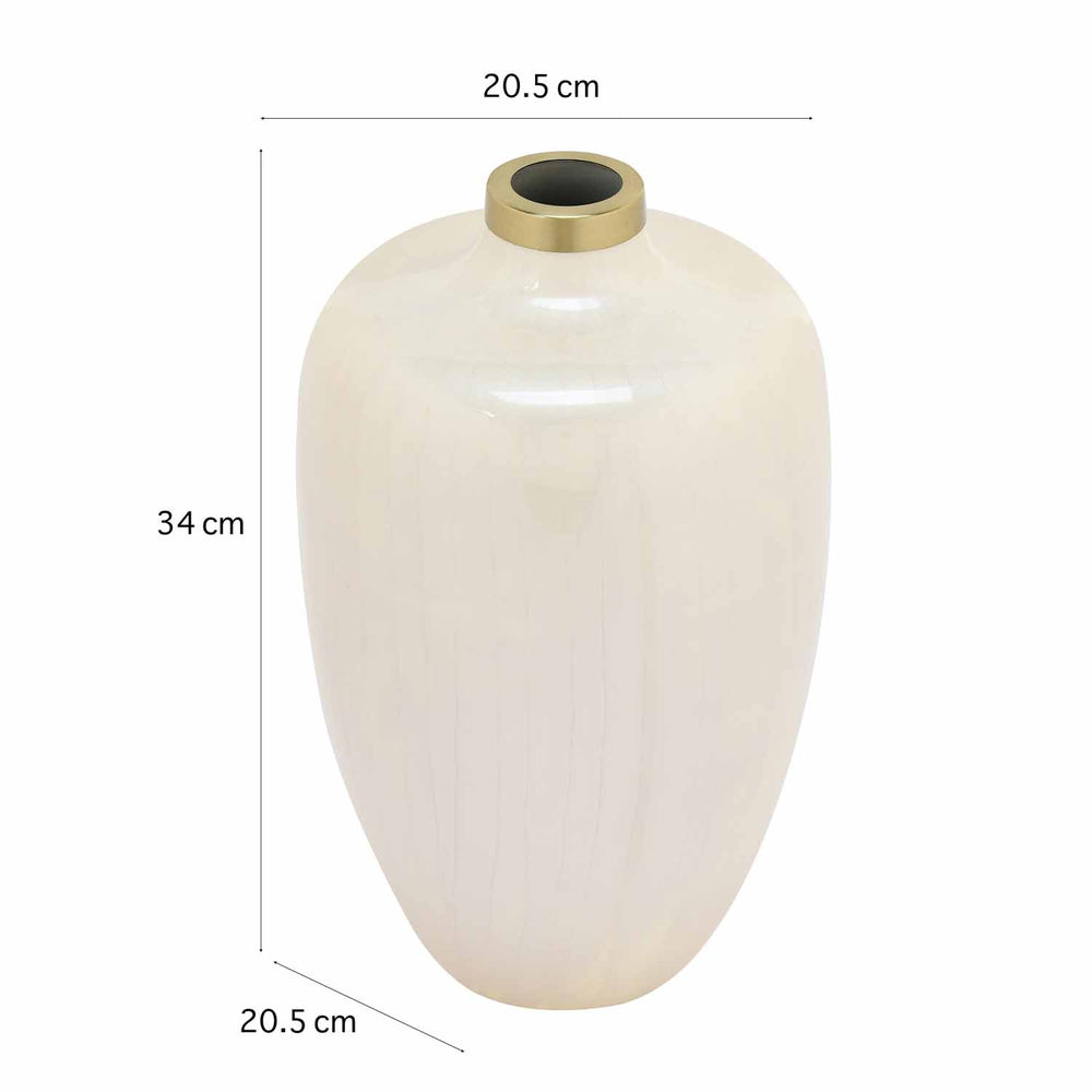 Semi Oval Metal Vase- Cream and Gold