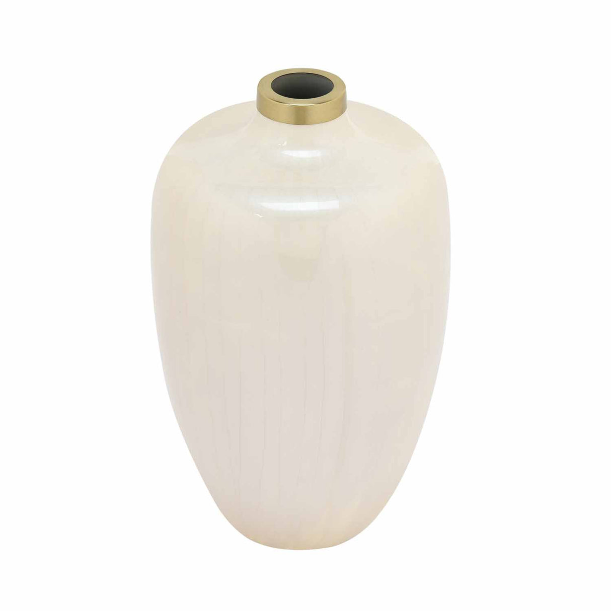 Semi Oval Metal Vase- Cream and Gold