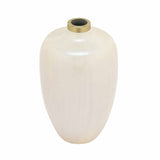 Semi Oval Metal Vase- Cream and Gold
