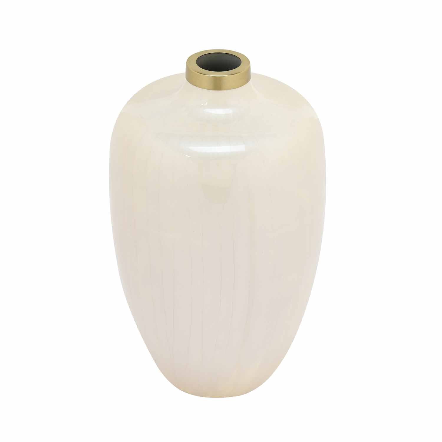 Semi Oval Metal Vase- Cream and Gold