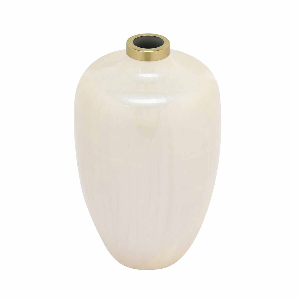 Semi Oval Metal Vase- Cream and Gold