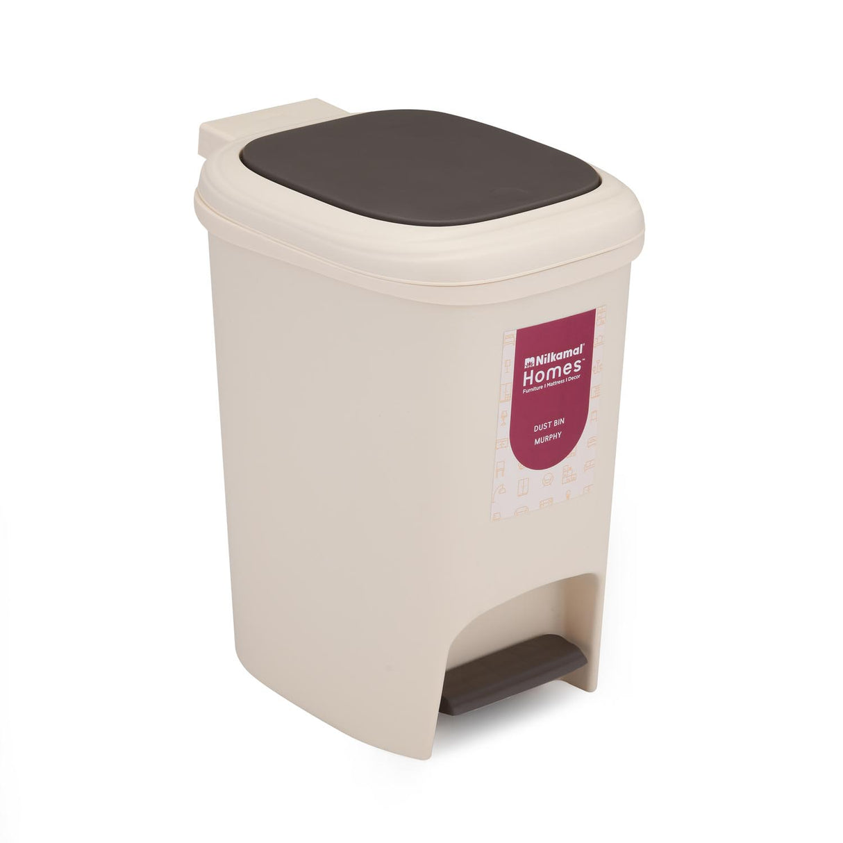 Pedal Press 8 L Polypropylene Dustbin- Beige