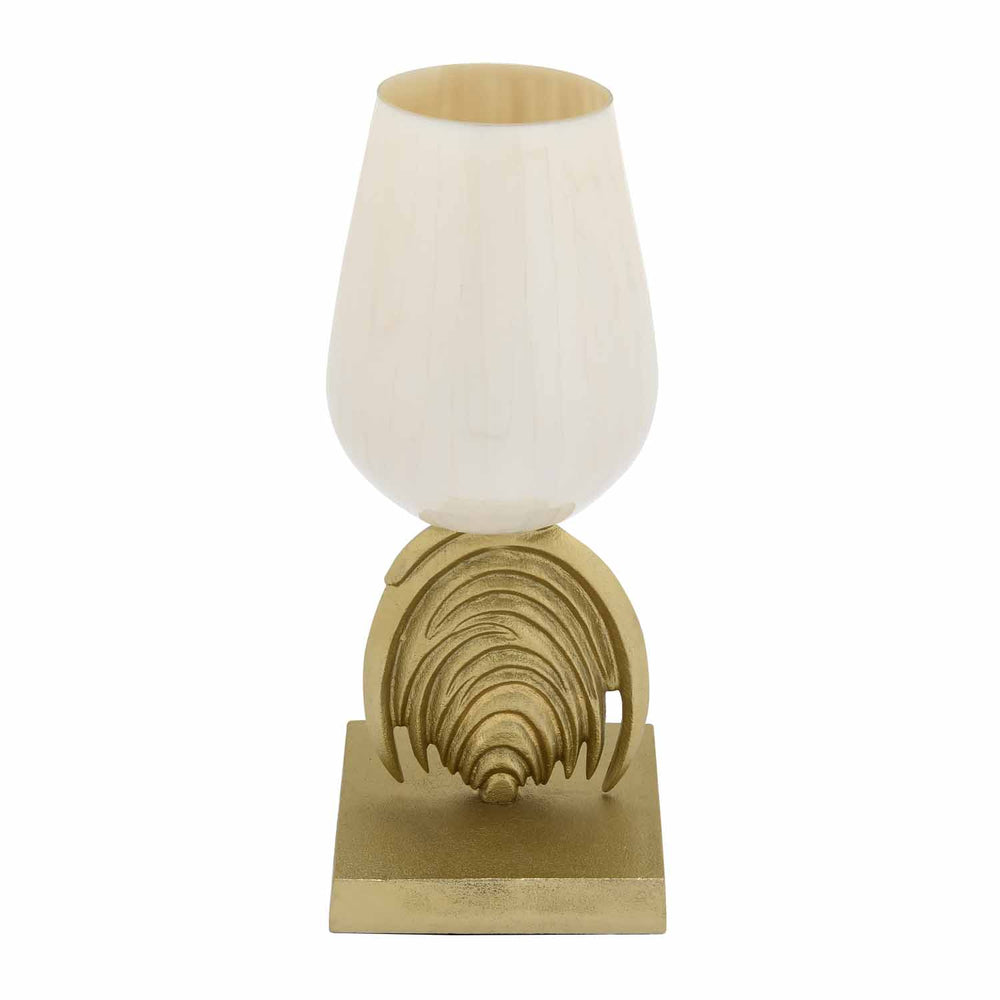 Decorative Hurricane Candle Holder with Metal Arch Holder Large- Cream and Gold