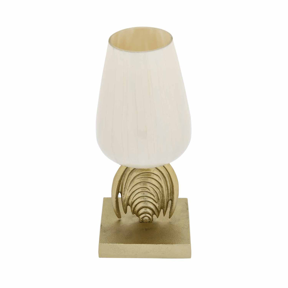 Decorative Hurricane Glass Candle Holder with Metal Arch Holder Small- Cream and Gold