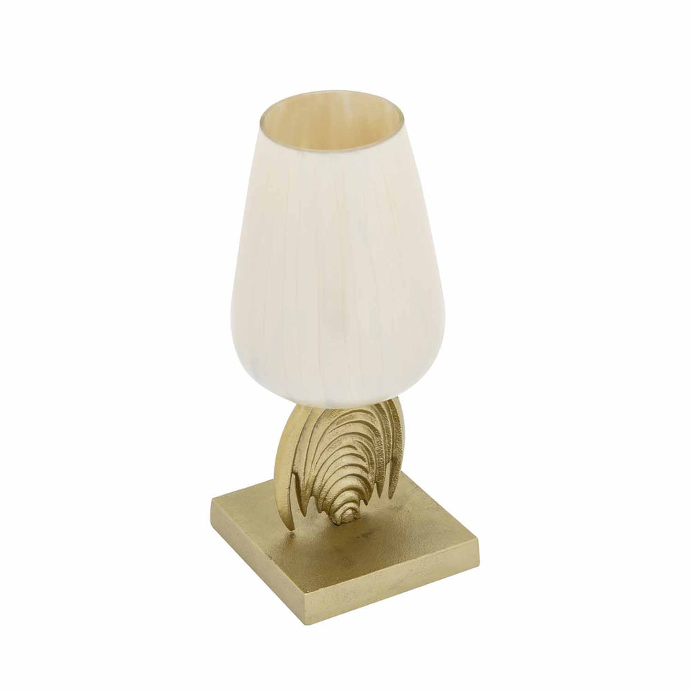 Decorative Hurricane Glass Candle Holder with Metal Arch Holder Small- Cream and Gold
