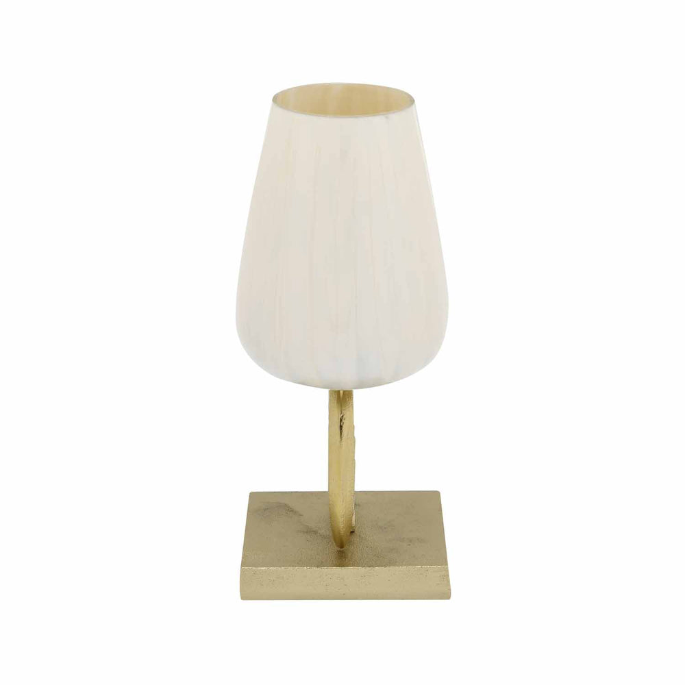 Decorative Hurricane Glass Candle Holder with Metal Arch Holder Small- Cream and Gold
