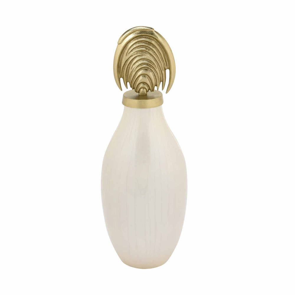 Metal Vase with Arch Lid Large- Cream and Gold