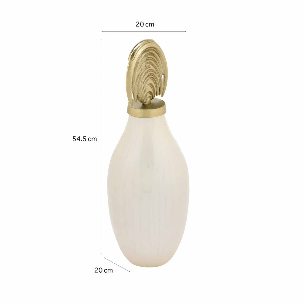 Metal Vase with Arch Lid Large- Cream and Gold