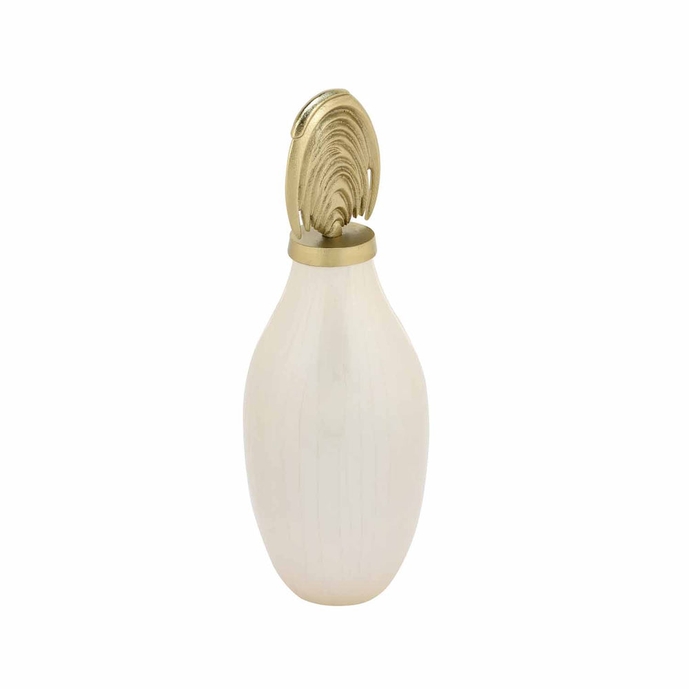 Metal Vase with Arch Lid Large- Cream and Gold