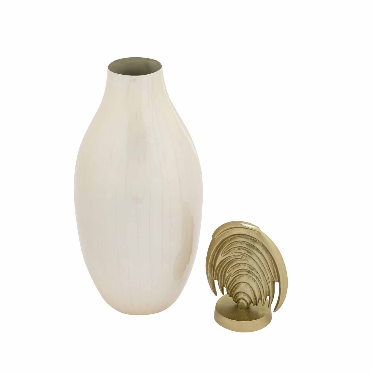 Metal Vase with Arch Lid- Cream and Gold