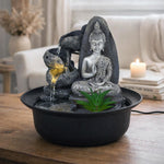Zen Buddha Polyresin Decorative Table Top Water Fountain with LED Light- Grey