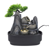 Tree and Three Pots Polyresin Decorative Table Top Water Fountain with LED Light- Grey