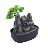 Tree and Three Pots Polyresin Decorative Table Top Water Fountain with LED Light- Grey