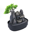 Tree and Three Pots Polyresin Decorative Table Top Water Fountain with LED Light- Grey
