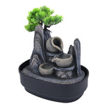 Tree and Three Pots Polyresin Decorative Table Top Water Fountain with LED Light- Grey
