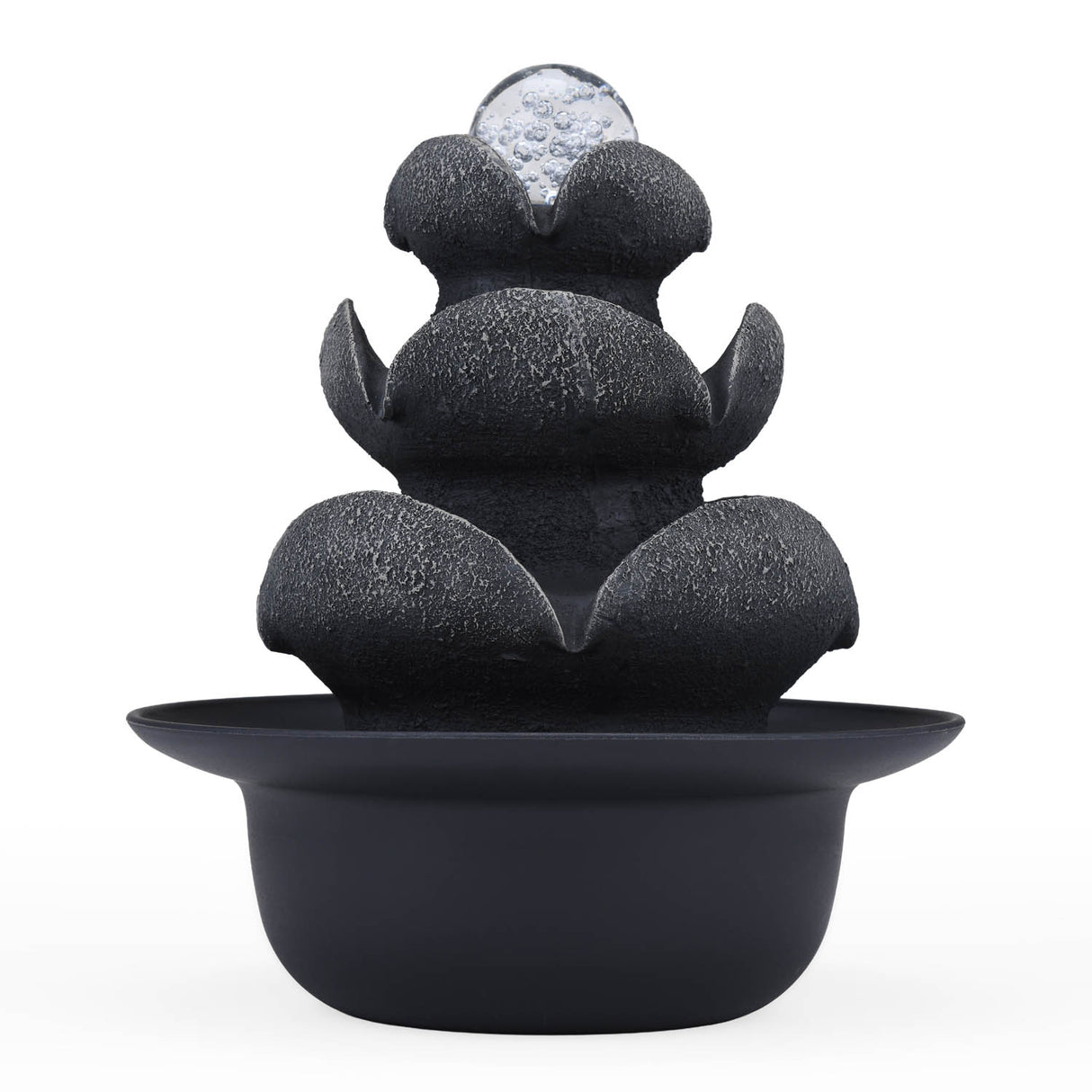 Lotus Petal Polyresin Decorative Table Top Water Fountain with LED Light- Grey