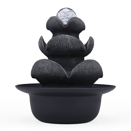 Lotus Petal Polyresin Decorative Table Top Water Fountain with LED Light- Grey