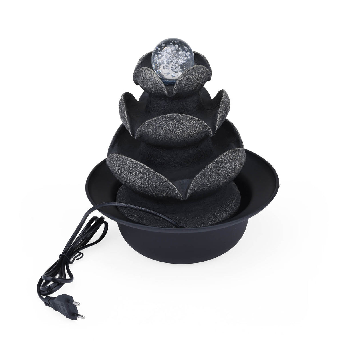 Lotus Petal Polyresin Decorative Table Top Water Fountain with LED Light- Grey