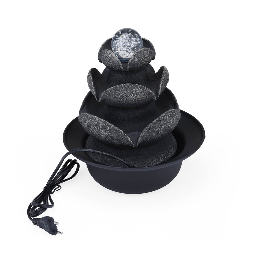 Lotus Petal Polyresin Decorative Table Top Water Fountain with LED Light- Grey