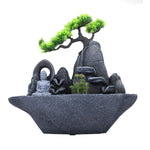 Zen Buddha in Miniature Garden Polyresin Table Top Water Fountain with LED Light- Grey