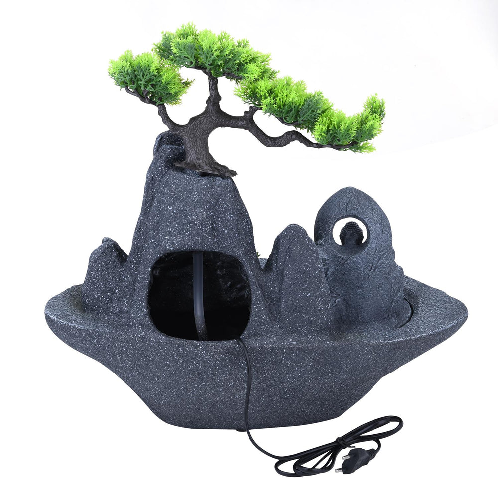 Zen Buddha in Miniature Garden Polyresin Table Top Water Fountain with LED Light- Grey