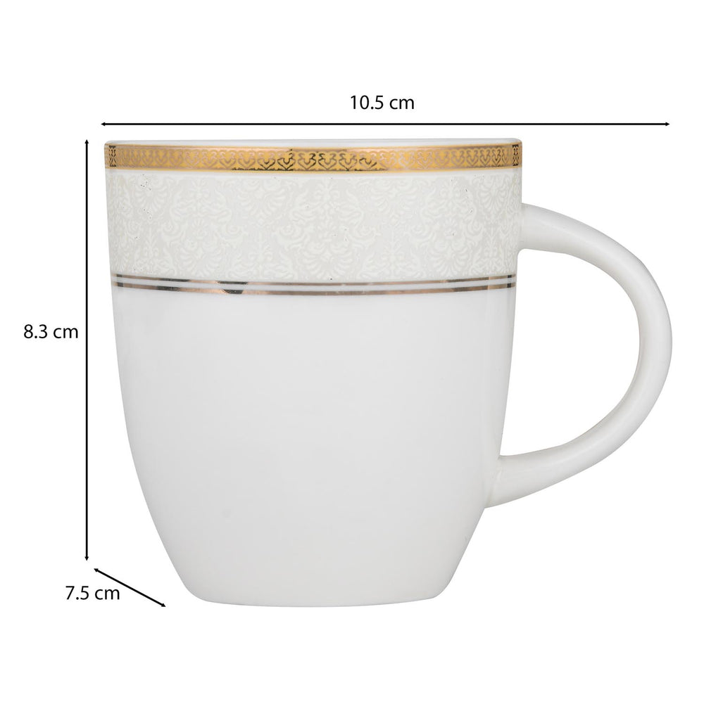Heritage Gold Rim Porcelain Coffee Mug Set of 6- White and Gold