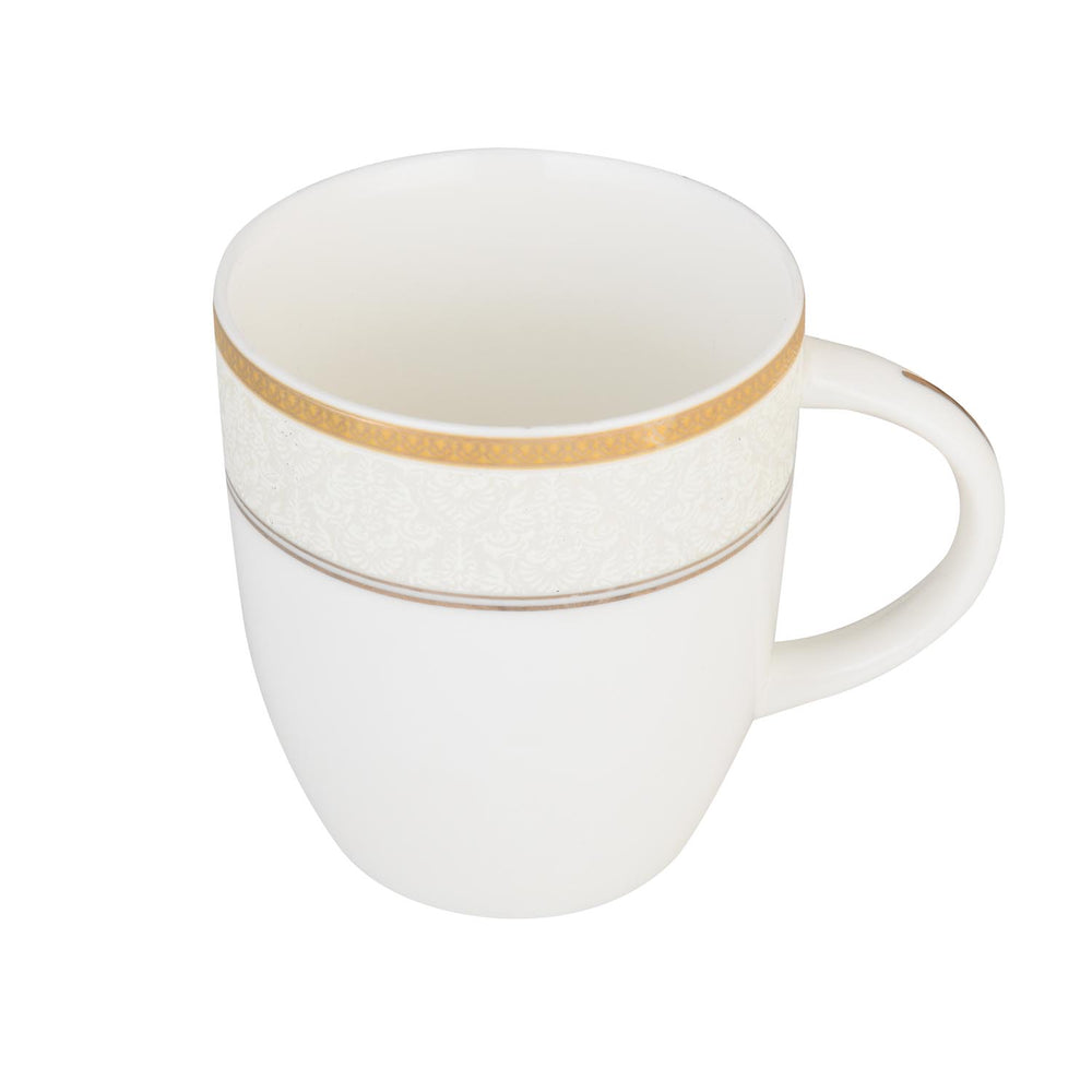 Heritage Gold Rim Porcelain Coffee Mug Set of 6- White and Gold