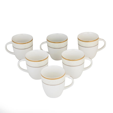 Heritage Gold Rim Porcelain Coffee Mug Set of 6- White and Gold