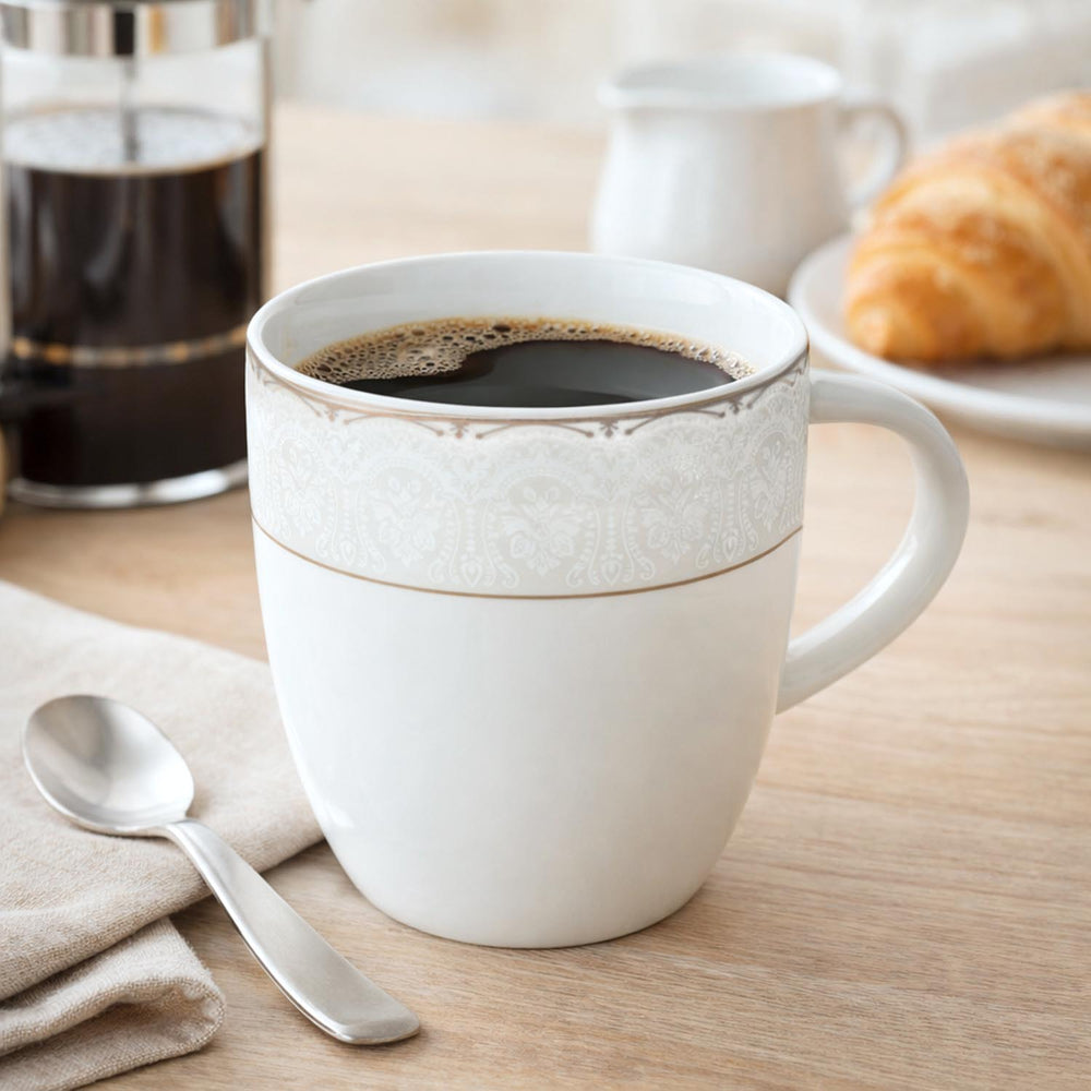 Royal Gold Rim Porcelain Coffee Mug Set of 6- White and Gold