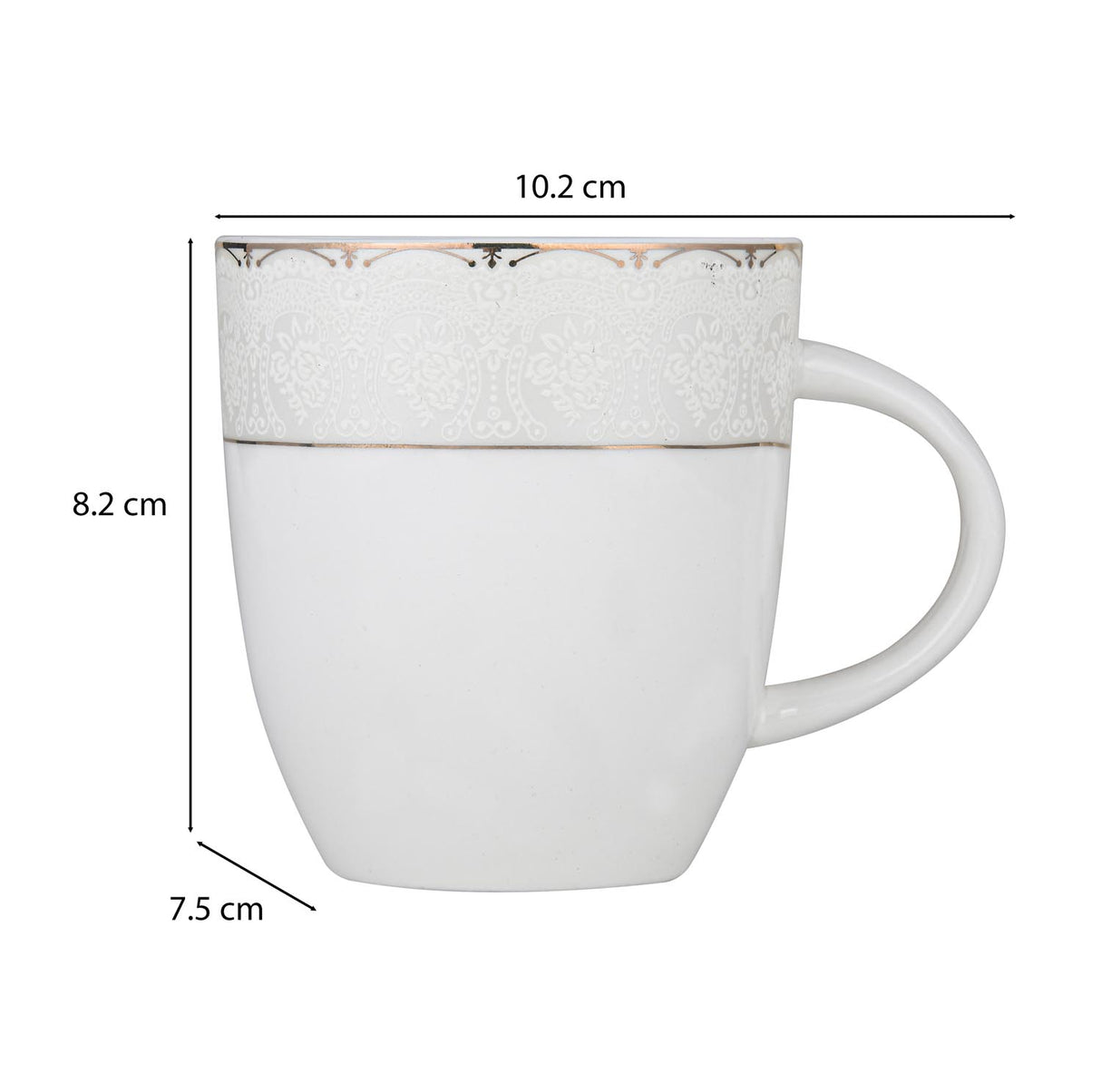 Royal Gold Rim Porcelain Coffee Mug Set of 6- White and Gold