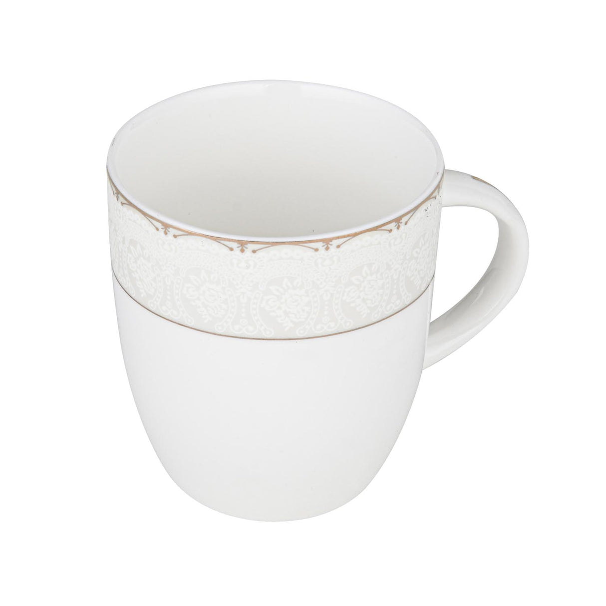 Royal Gold Rim Porcelain Coffee Mug Set of 6- White and Gold