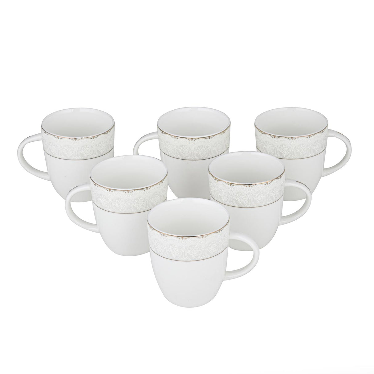 Royal Gold Rim Porcelain Coffee Mug Set of 6- White and Gold