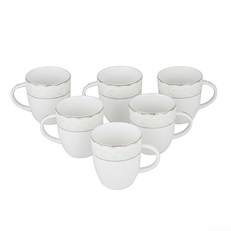 Royal Gold Rim Porcelain Coffee Mug Set of 6- White and Gold