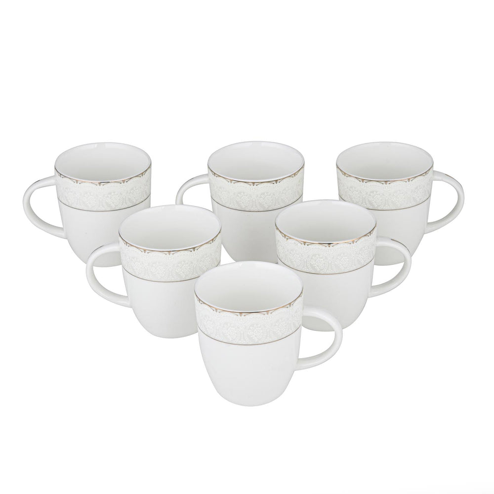 Royal Gold Rim Porcelain Coffee Mug Set of 6- White and Gold