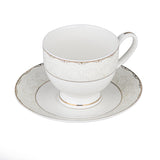 Royal Gold Rim Porcelain Cup and Saucer Set of 6- White and Gold