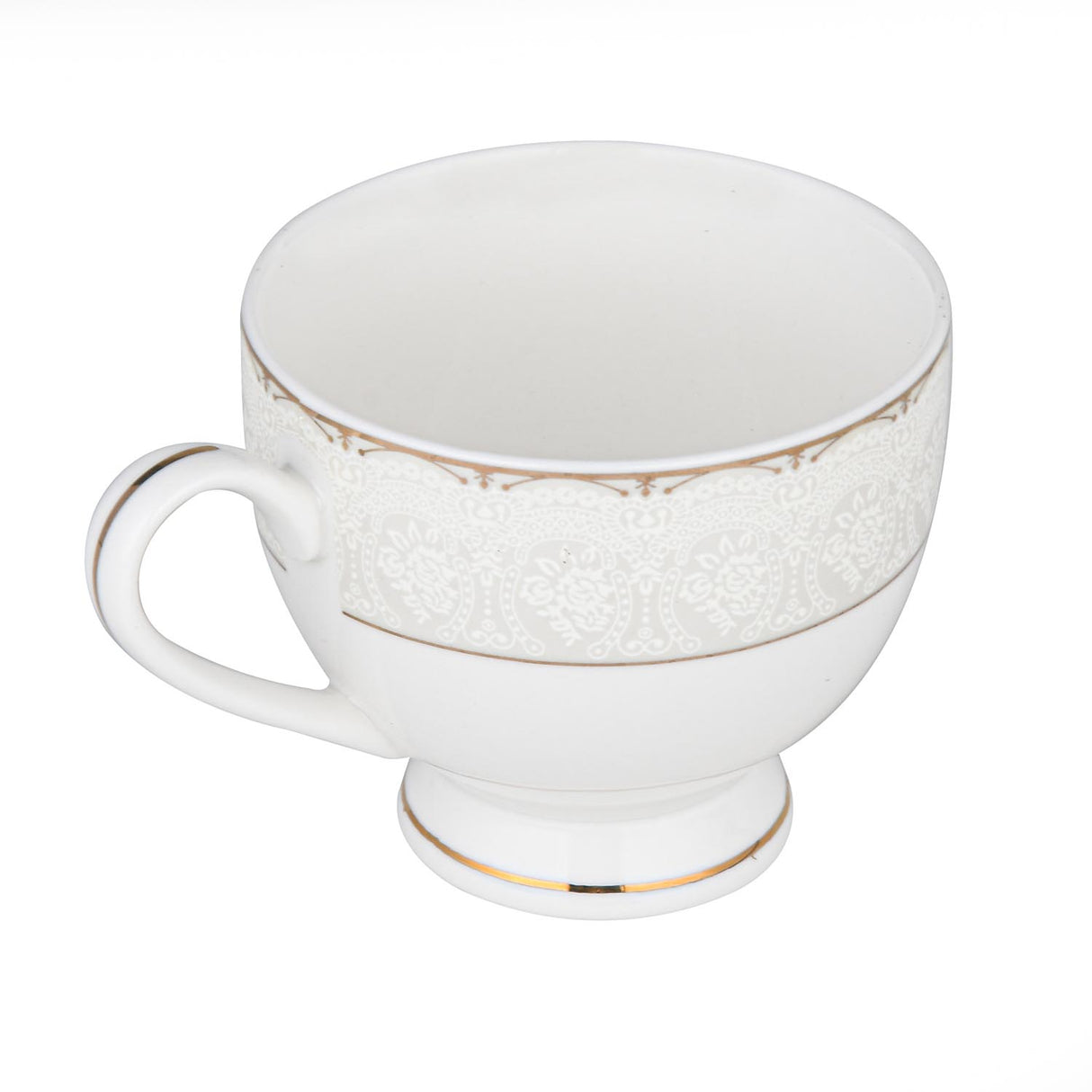 Royal Gold Rim Porcelain Cup and Saucer Set of 6- White and Gold