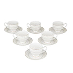 Royal Gold Rim Porcelain Cup and Saucer Set of 6- White and Gold