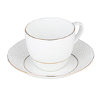 Classic Gold Rim Porcelain Cup and Saucer Set of 6- White and Gold
